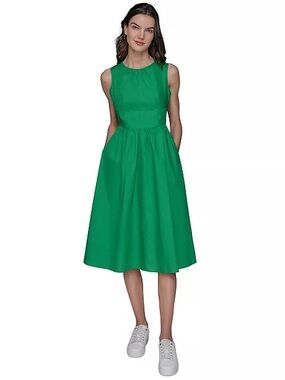 KARL LAGERFELD PARIS Bow-Back A-Line Mini Dress Sz 8 Floence Green Cotton